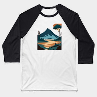 t-shirt design, painting of a mountain with trees and water, a detailed painting Baseball T-Shirt